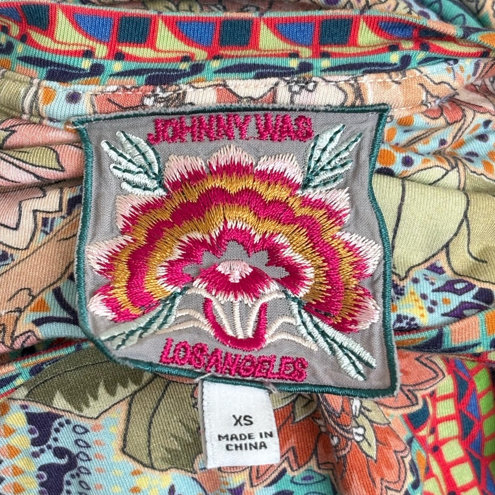 JOHNNY WAS Catalina Block T-Shirt Colorful Floral Short Sleeve Tee Boho Size XS - Picture 6 of 7
